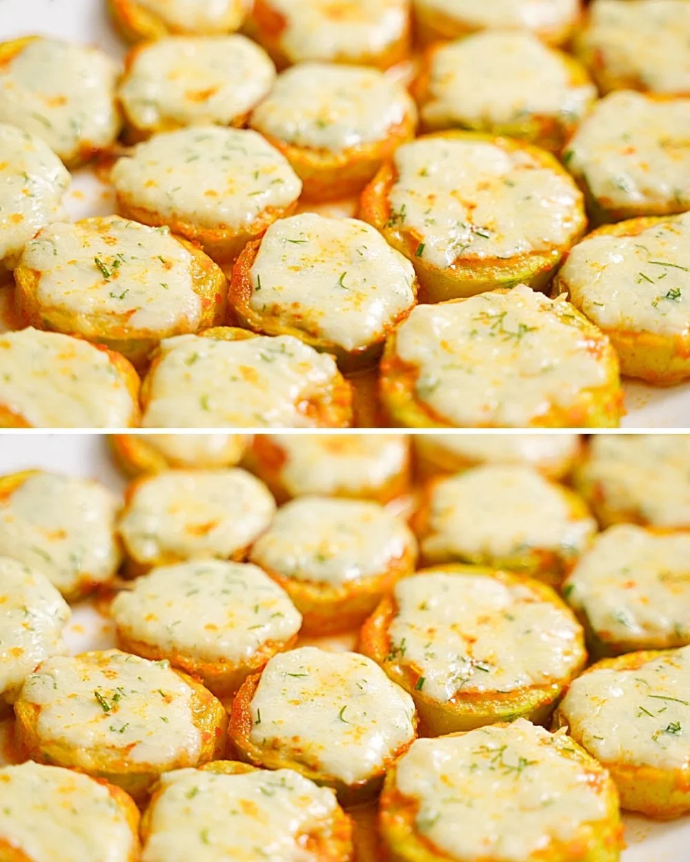 Baked zucchini slices seasoned and ready for a delicious oven dish