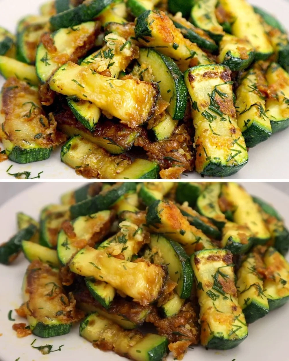 Plate of quick zucchini appetizers garnished with herbs and spices