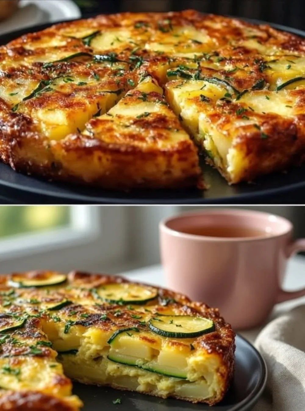 Layered potato and zucchini dish baked to perfection, ideal for a weeknight meal.