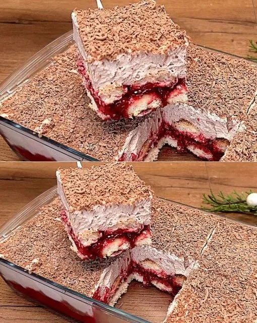 Delicious no-bake raspberry dessert served on a white plate with fresh raspberries.
