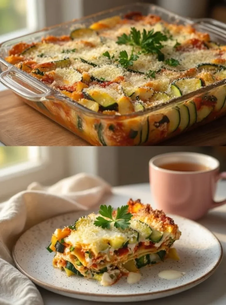 Oven-baked zucchini with cottage cheese and garlic yogurt sauce on a plate
