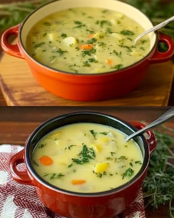 Warm and creamy potato soup in a bowl, perfect for winter comfort.