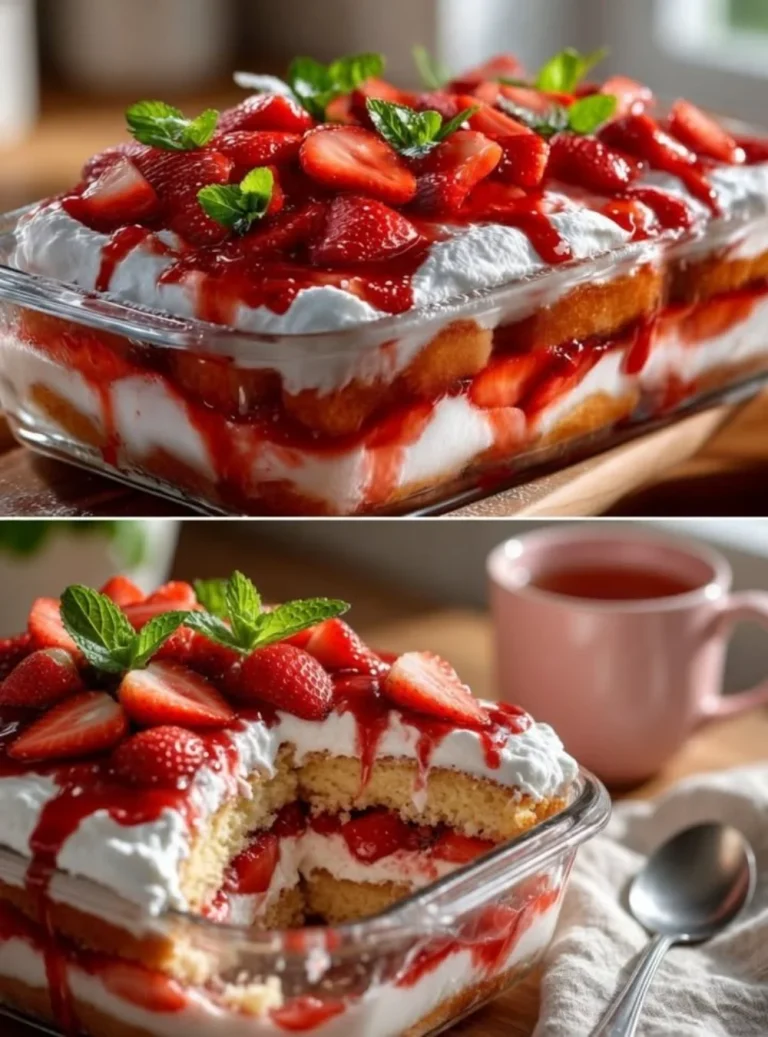 No-bake strawberry tiramisu dessert featuring fresh strawberries and creamy layers