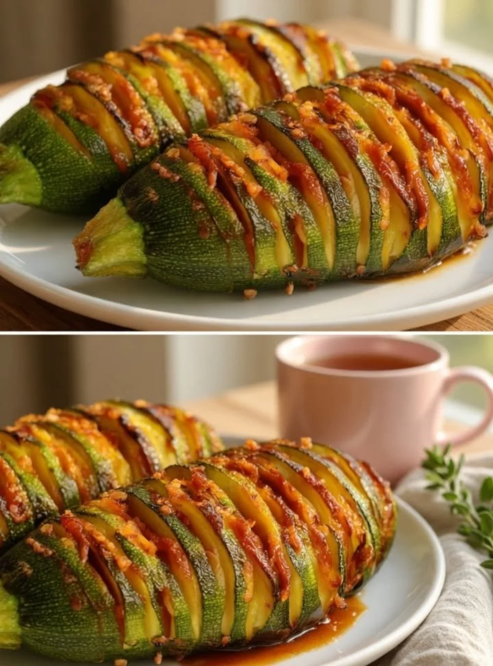 Two-ingredient zucchini dish served on a plate, showcasing simplicity and taste.