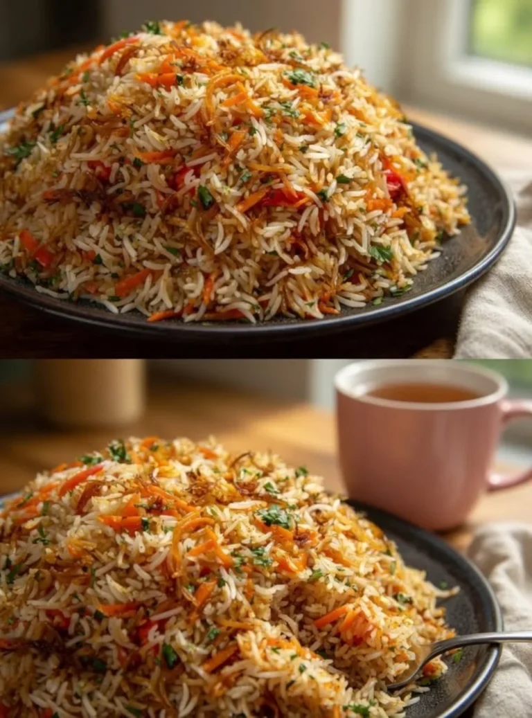 Delicious Yemeni rice dish cooked with spices and herbs served in a traditional plate.