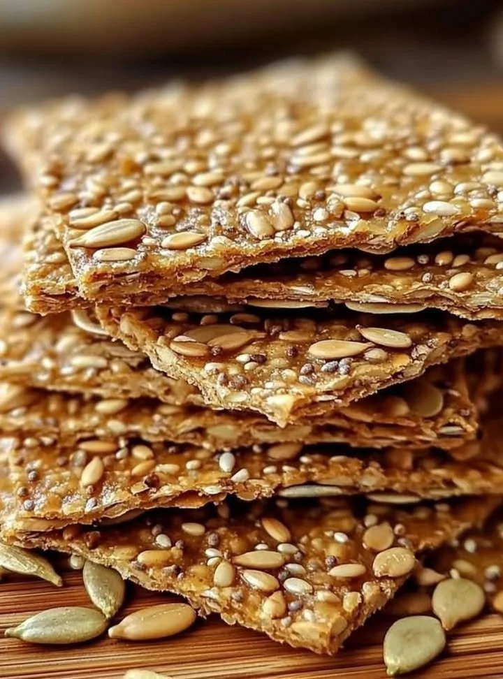 Seed-topped addictive crackers arranged on a plate for a Saturday snack.