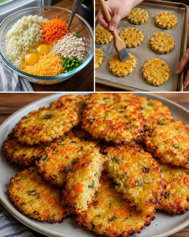 Baked cauliflower and carrot rounds served on a plate for a healthy side dish.