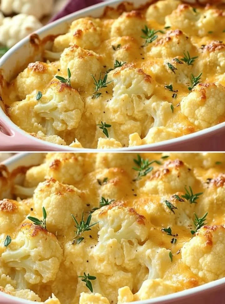 Baked cauliflower topped with breadcrumbs and Parmesan cheese.