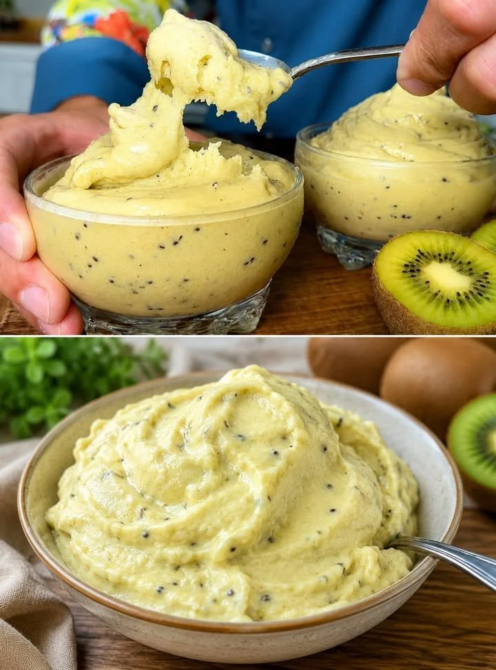 Banana Kiwi Ice Cream made quickly in 5 minutes, sugar-free and lactose-free