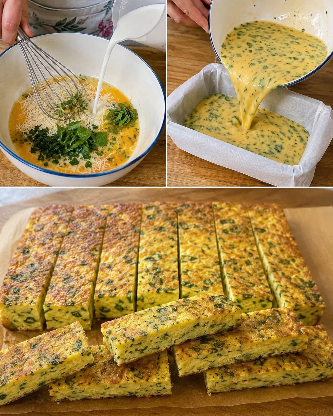 Herb frittata sticks served on a plate, showcasing vibrant colors and fresh ingredients.