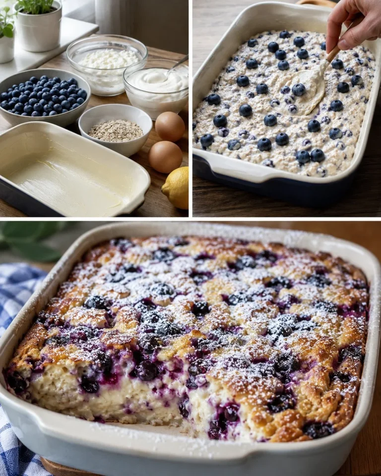 Delicious blueberry quark bake topped with fresh blueberries and creamy filling