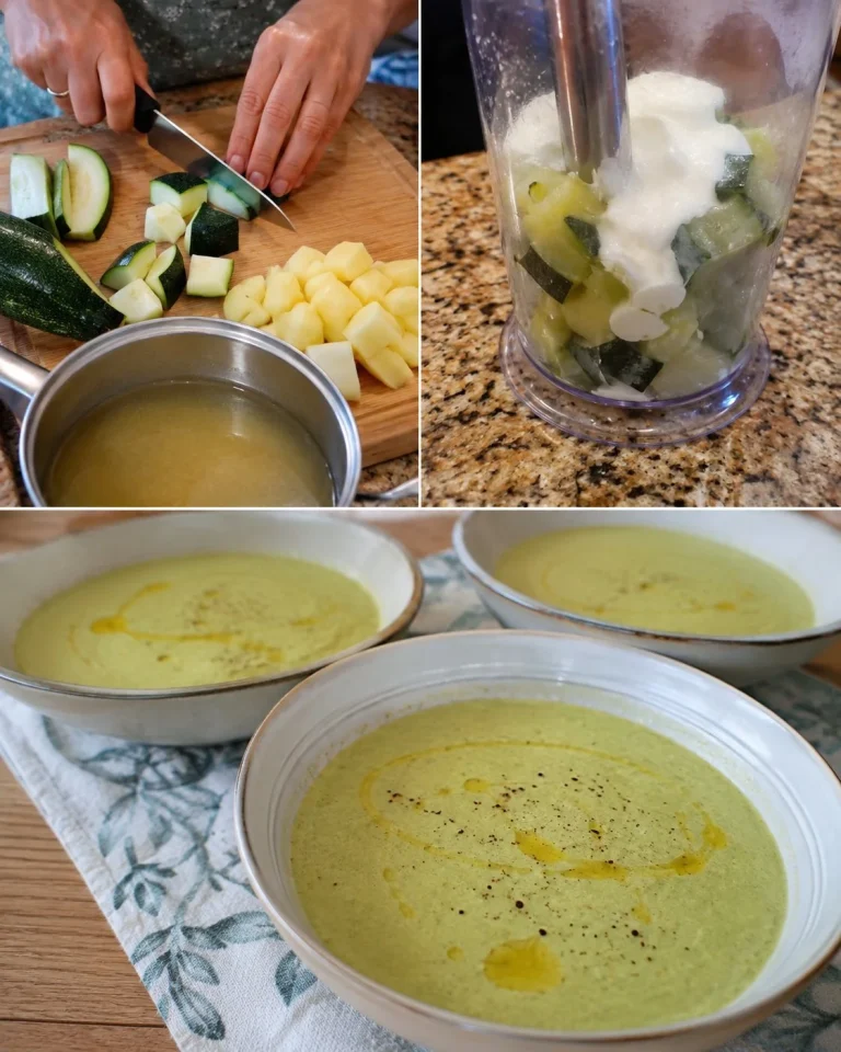 Chilled Zucchini and Yogurt Cream served in a bowl with garnishes