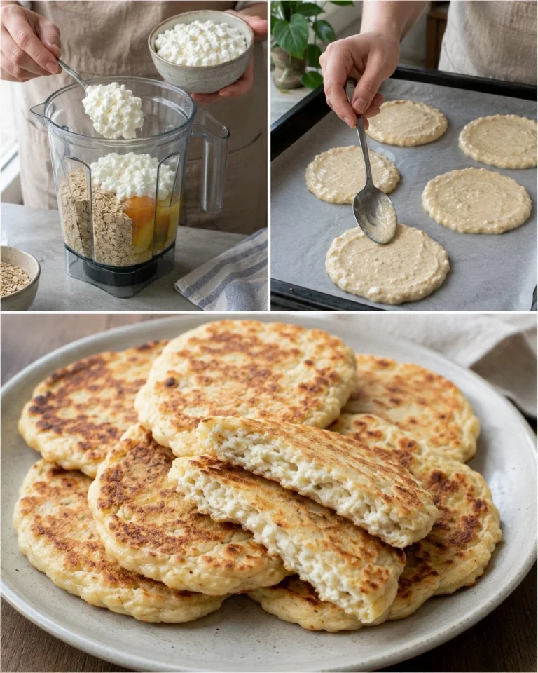 Homemade cottage cheese oat flatbread on a wooden table with fresh ingredients