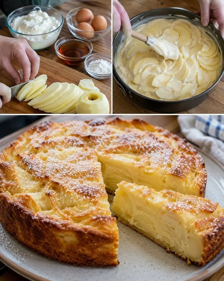 Creamy apple tart dessert made with fresh apples and pastry crust