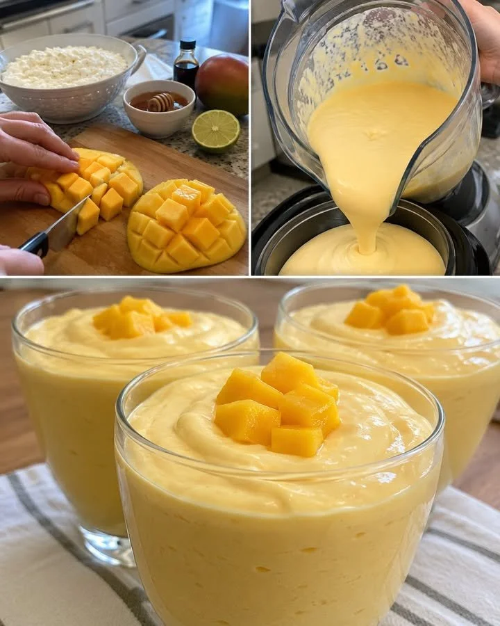 Creamy mango mousse dessert in a glass