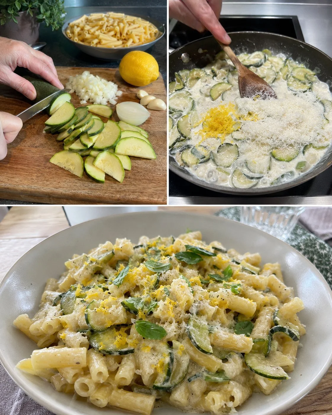 Creamy zucchini noodles skillet topped with fresh herbs and spices