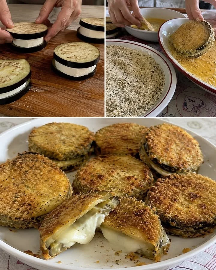 Crispy oven-baked eggplants with golden crunch on a serving plate.