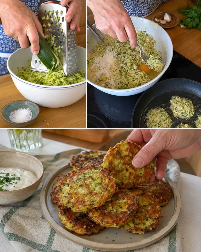 Crispy zucchini and cheese patties served on a plate.
