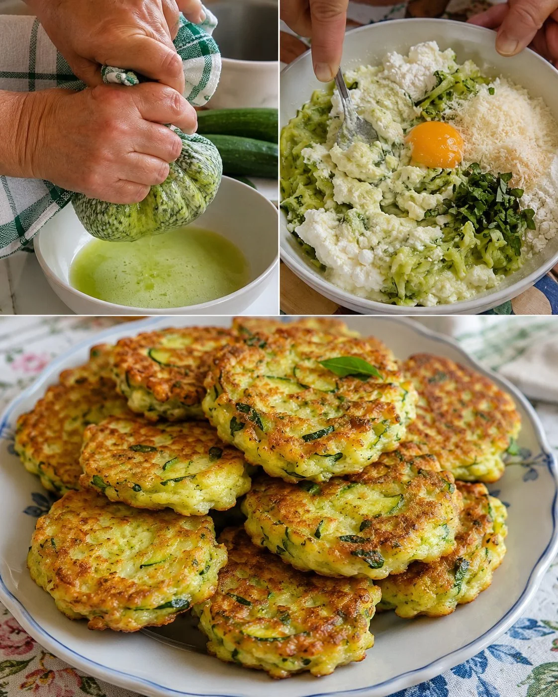 Crispy zucchini ricotta fritters served on a plate with dipping sauce