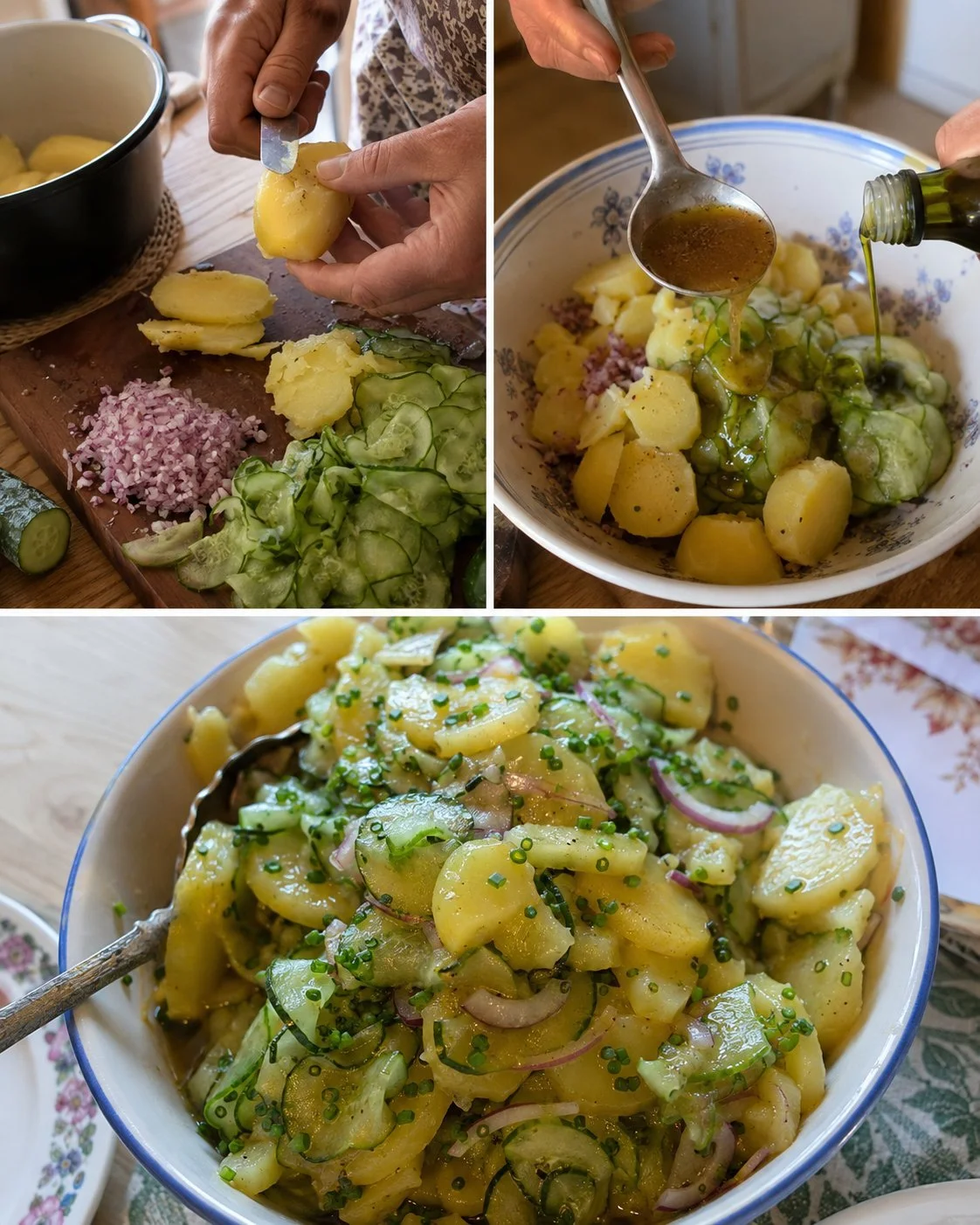 Cucumber Potato Salad with Pumpkin Seed Dressing in a serving bowl
