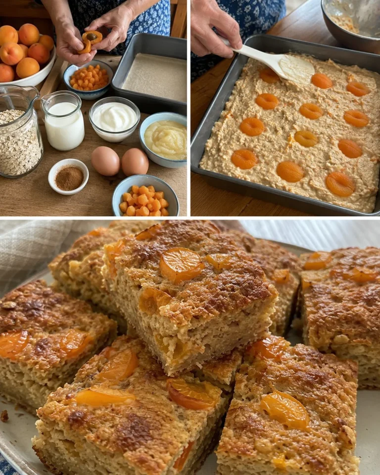 Delicious easy apricot oat breakfast cake topped with fresh apricots