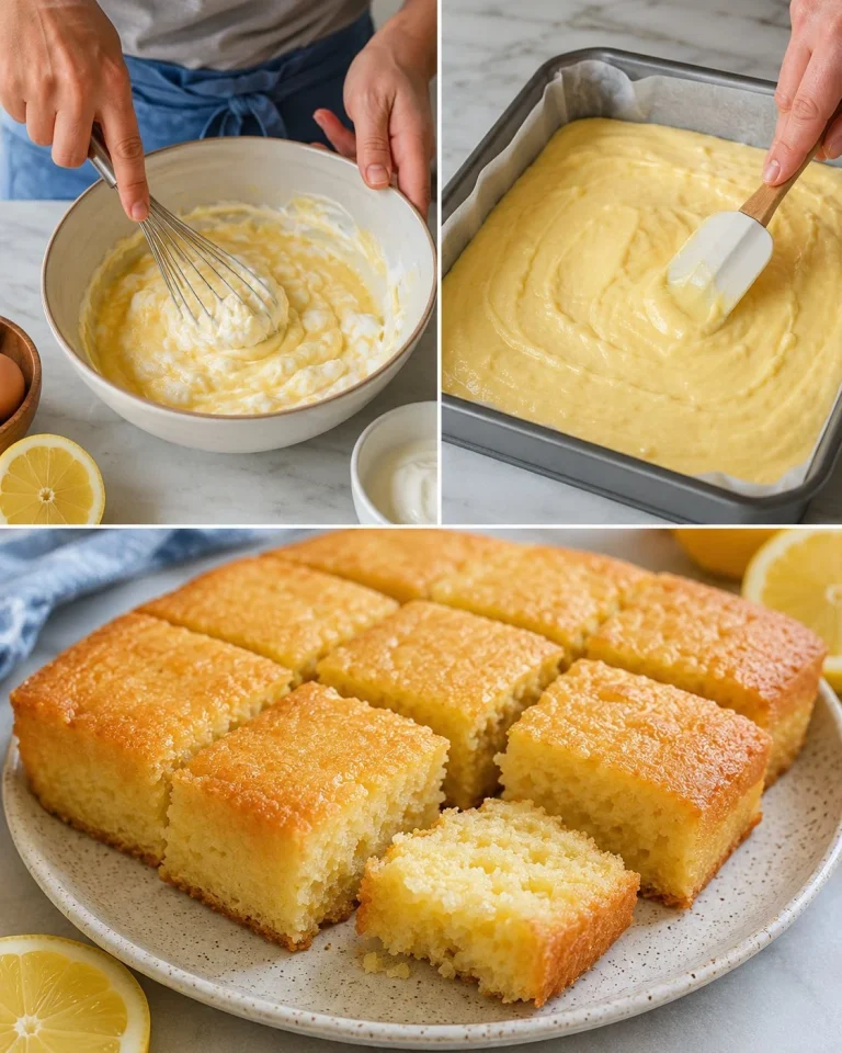 Slice of easy lemon yogurt cake on a plate with a lemon garnish