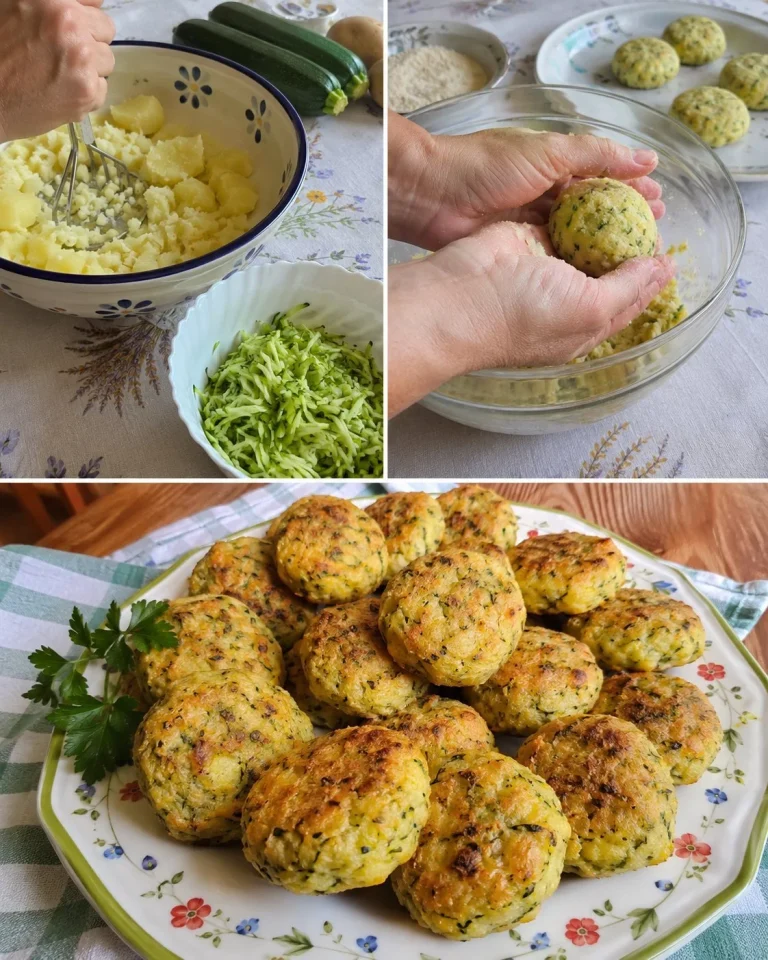 Delicious zucchini and potato patties served on a plate with garnish.