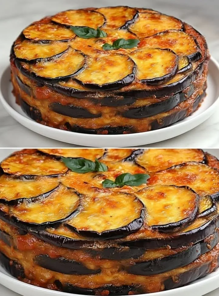 Slice of moist eggplant cake topped with frosting and garnished with herbs