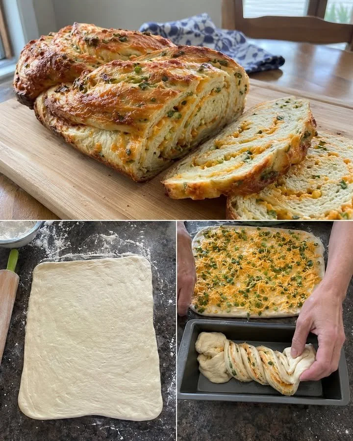 Homemade Garlic Cheddar Asparagus Bread fresh out of the oven