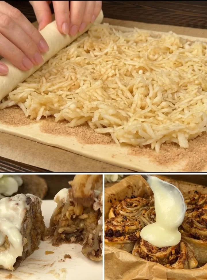 Grated apples on puff pastry ready to bake