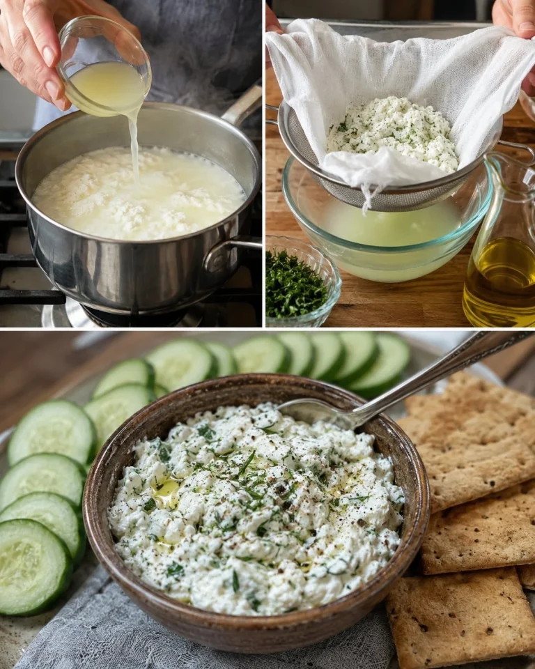 Homemade cheese spread with milk and herbs served on crackers