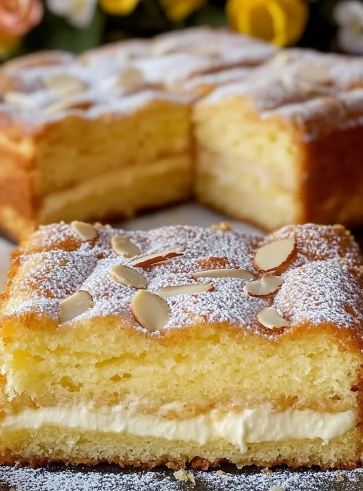 Delicious lemon cake with bright yellow frosting and fresh lemon slices on top.