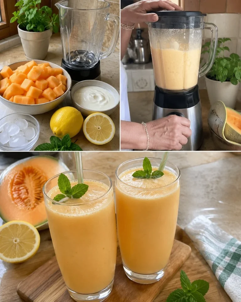 Delicious melon lemon smoothie in a glass with a refreshing garnish