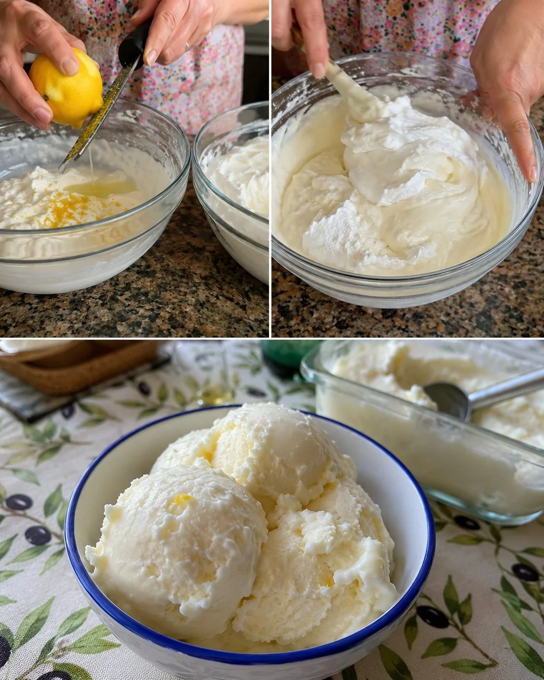 Delicious no-churn lemon yogurt ice cream served in a bowl