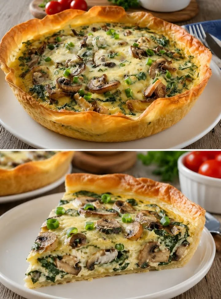 No-knead breakfast pizza topped with eggs, cheese, and vegetables