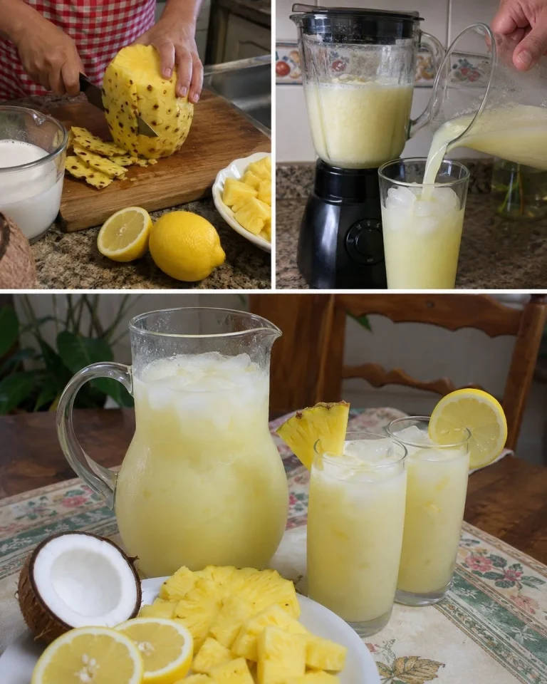 Refreshing non-alcoholic pineapple coconut lemonade served in a glass