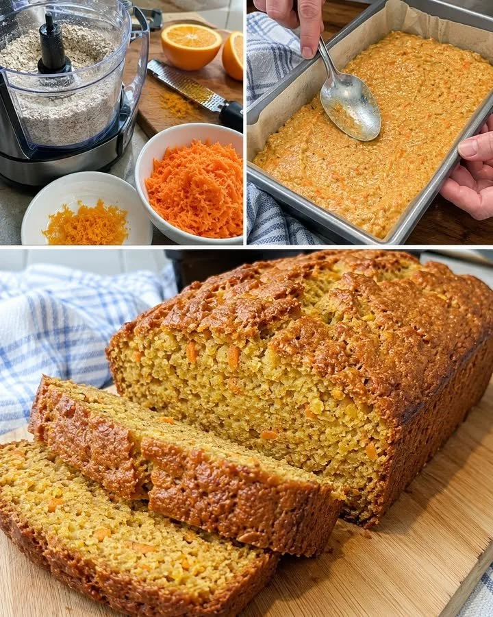 Slice of oatmeal carrot bread on a wooden cutting board