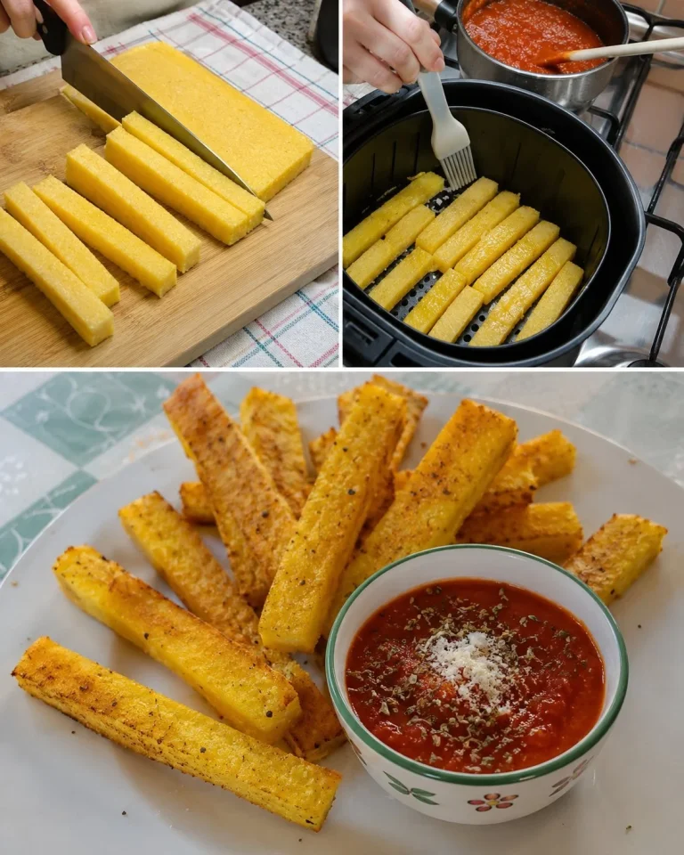 Crispy polenta sticks served with creamy tomato dipping sauce