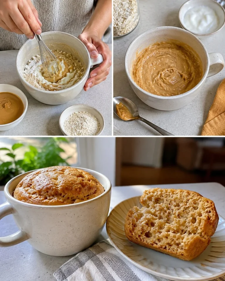 Protein-packed peanut butter mug bread in a ceramic mug