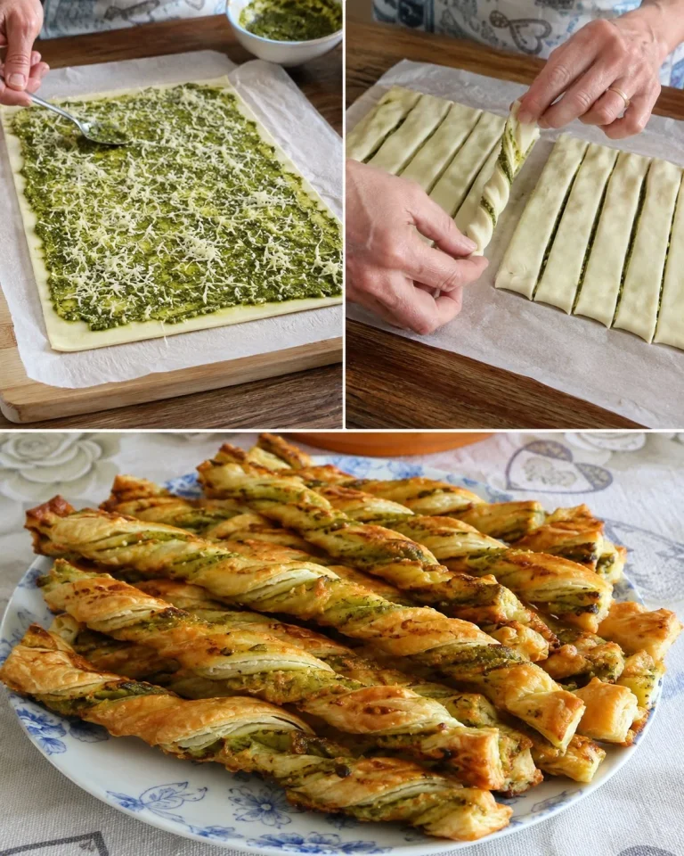 Puff pastry sticks with pesto and Parmesan ready to serve as appetizers