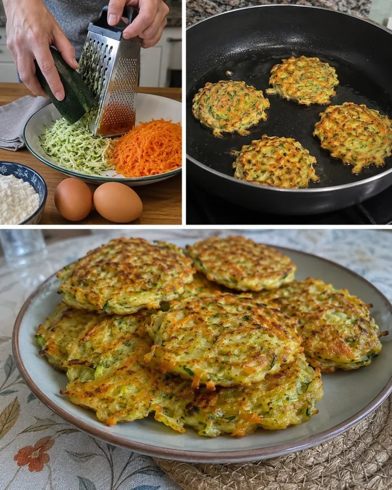 Savory zucchini and carrot fritters served on a plate