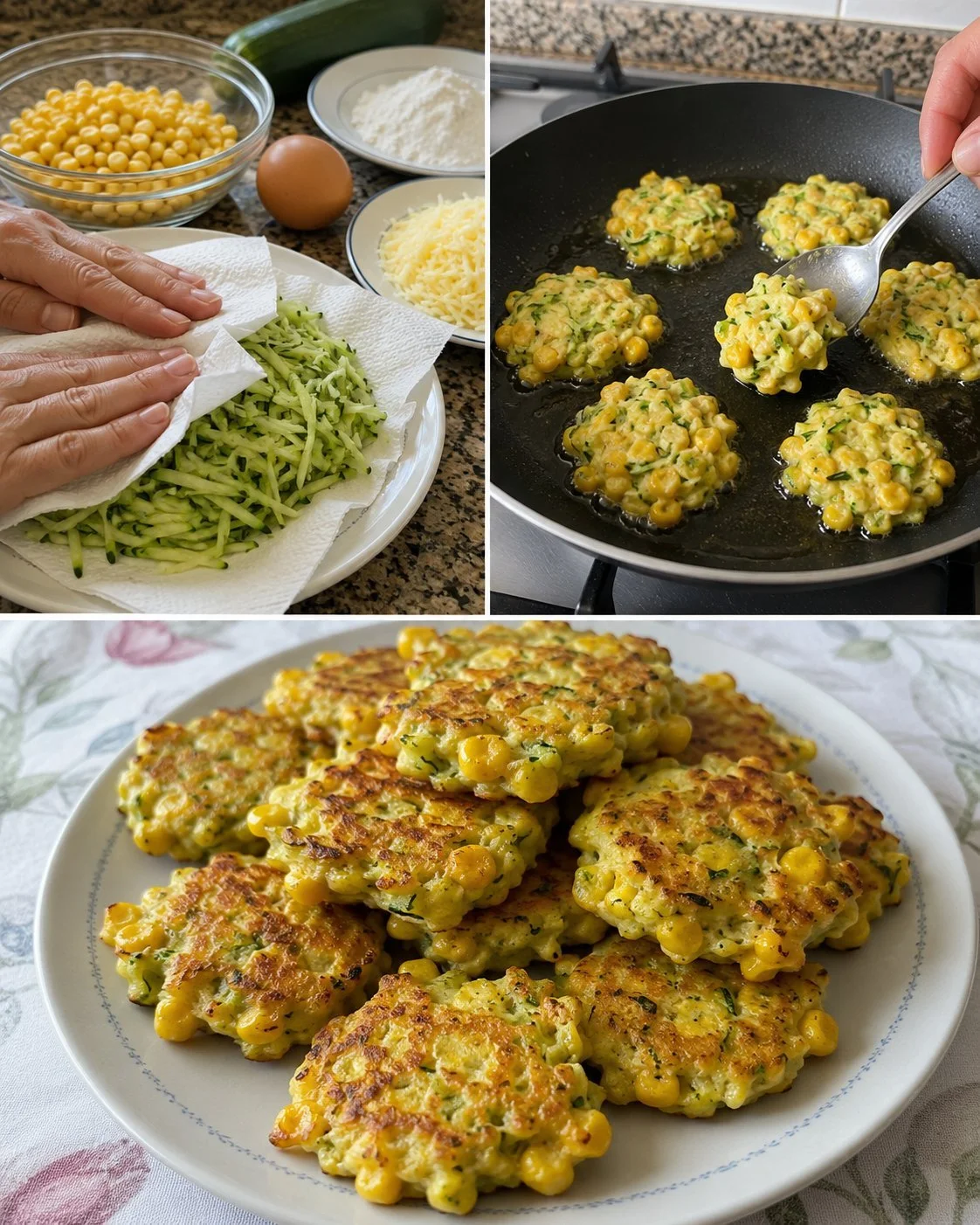 Skillet zucchini and corn bites served in a skillet with fresh herbs