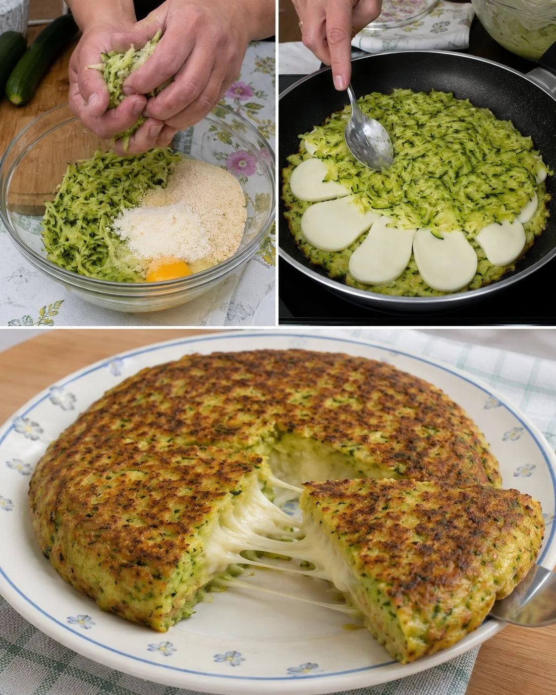 Skillet Zucchini Tortino served with fresh herbs and sliced zucchini
