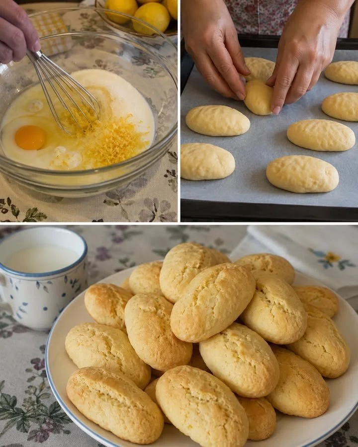 Soft milk and lemon cookies on a plate, garnished with lemon zest.