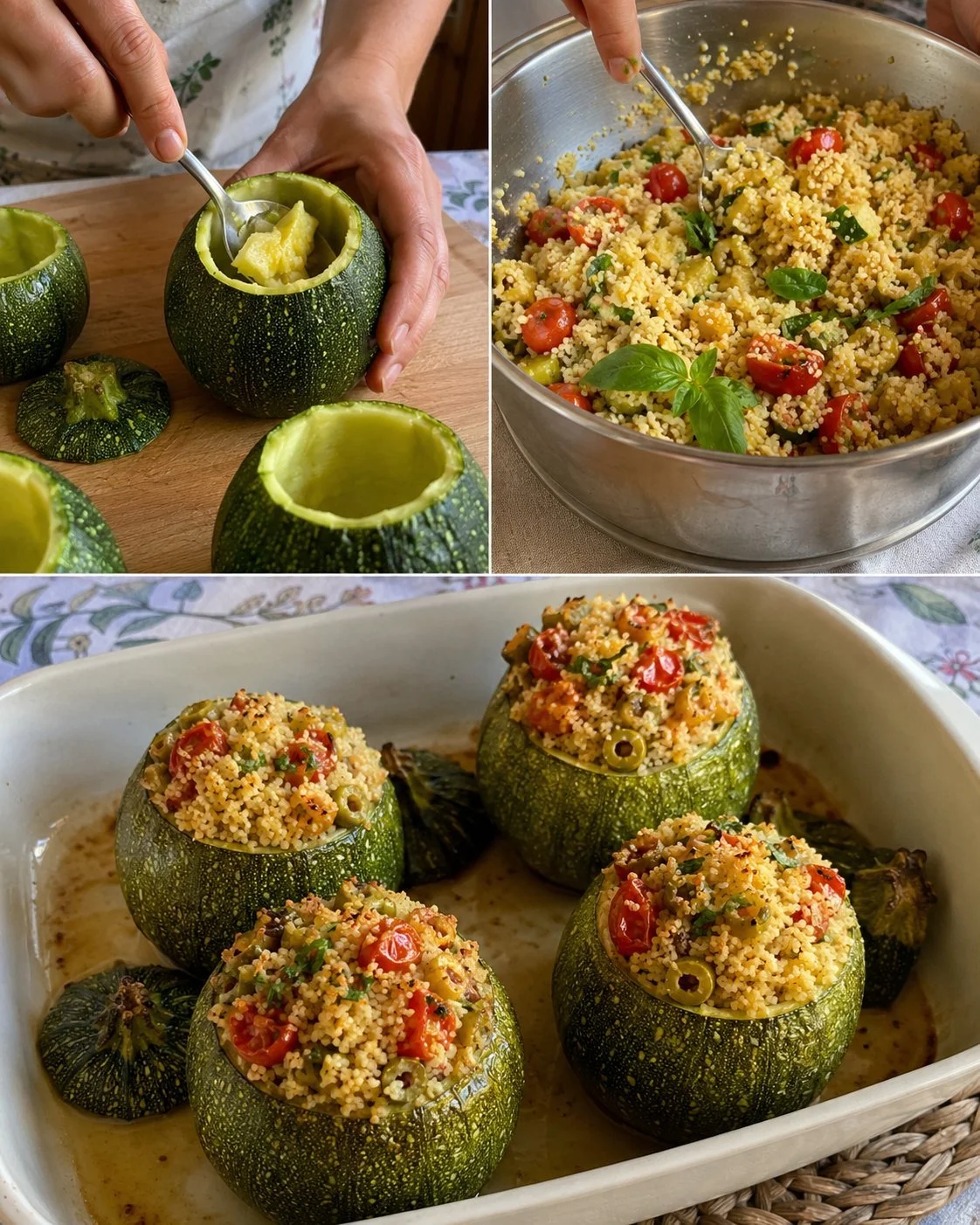 Stuffed round zucchinis with Mediterranean couscous on a plate