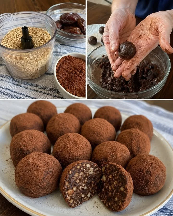 Delicious sugar-free cocoa and almond truffles on a white plate