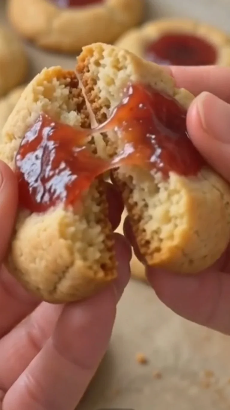 Delicious thumbprint cookies filled with strawberry jam on a plate