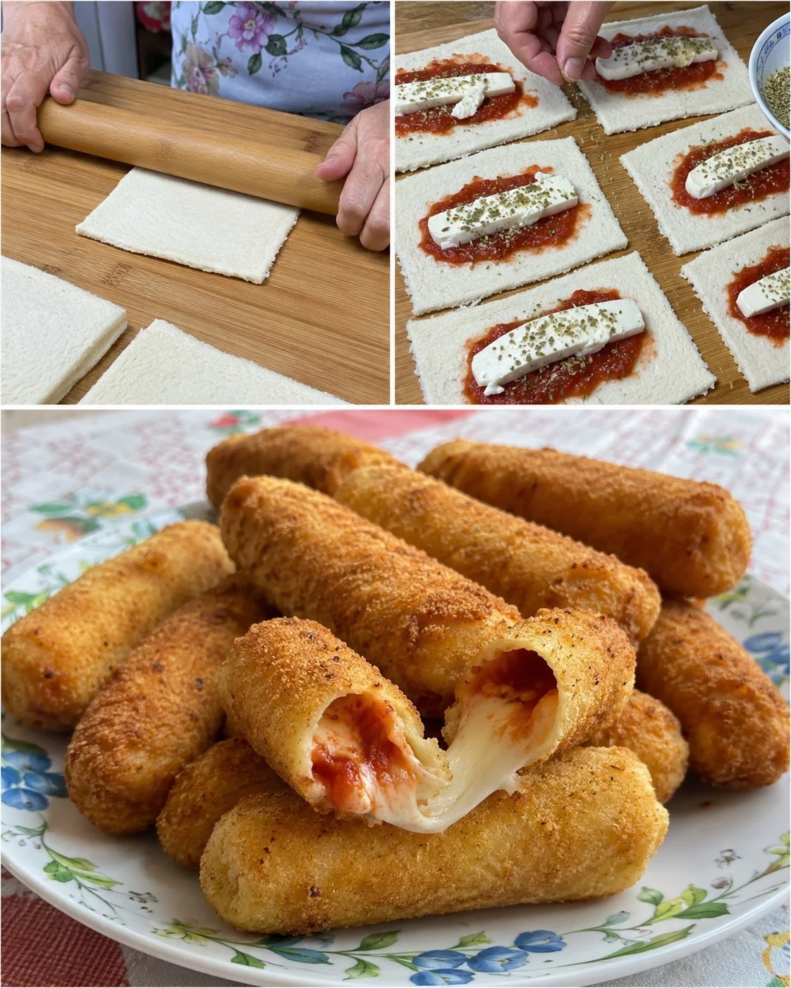 Freshly baked tomato and mozzarella stuffed breadsticks on a plate