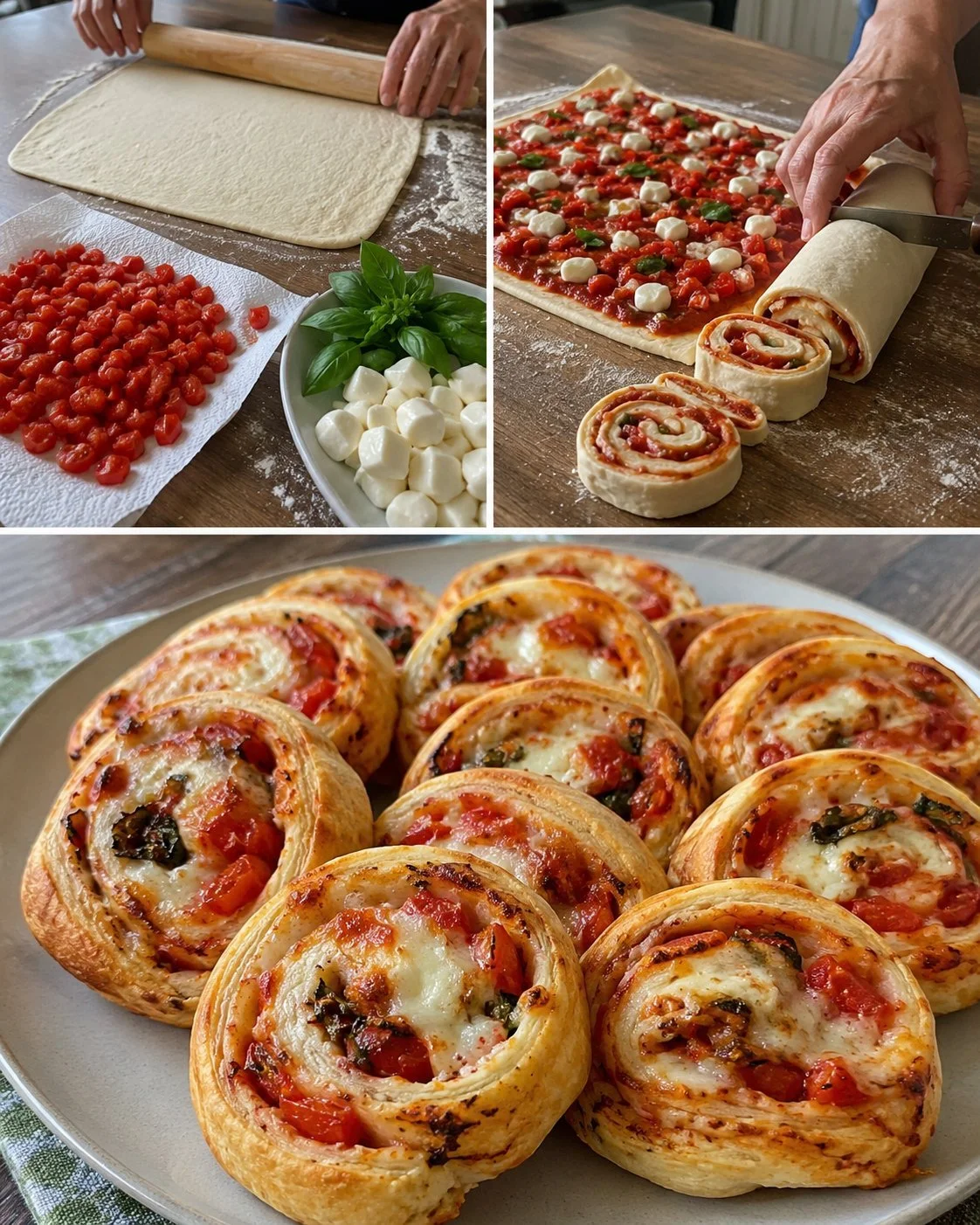 Delicious Tomato Basil Snail Rolls garnished and ready to serve