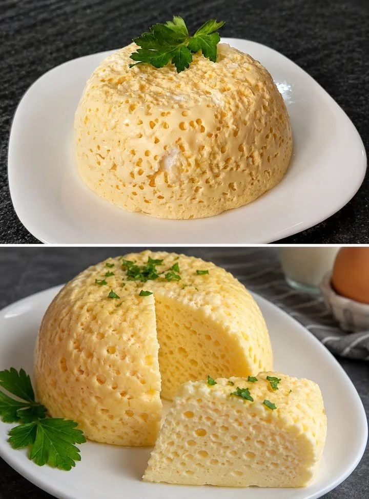 A simple two-ingredient omelet served on a plate, showcasing its fluffy texture.